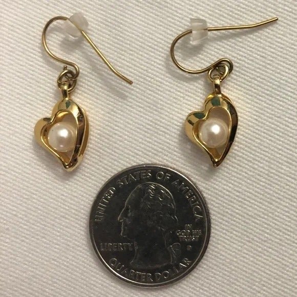 Heart Dangle Earrings with Center Pearl - Picture 4 of 5